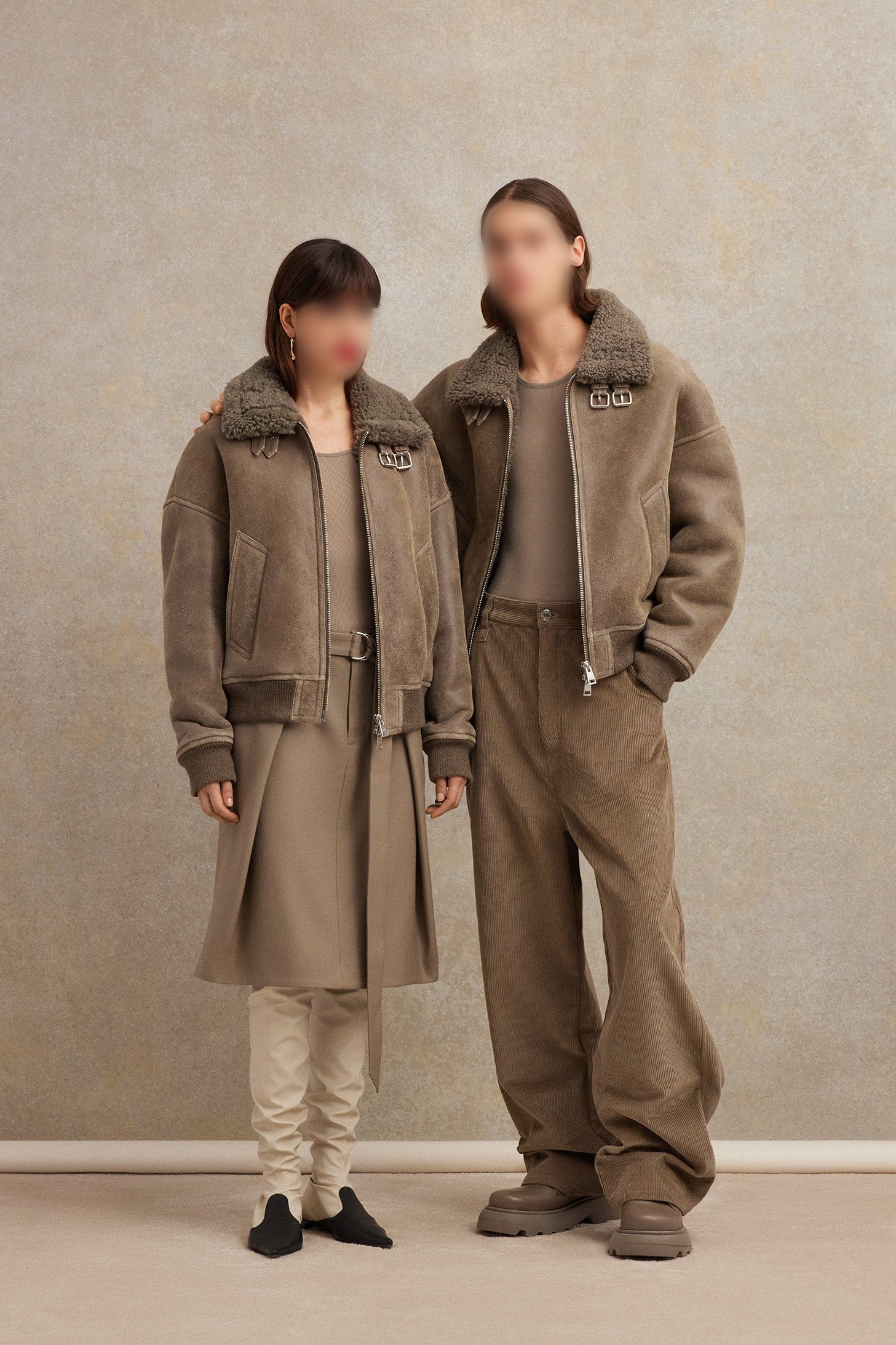 Jupe midi à pans en laine - Taupe