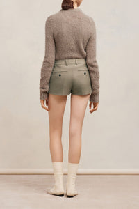 Short à poches arrière passepoilées en laine - Taupe