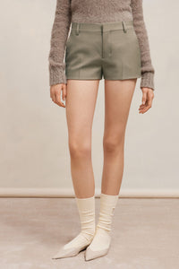 Short à poches arrière passepoilées en laine - Taupe