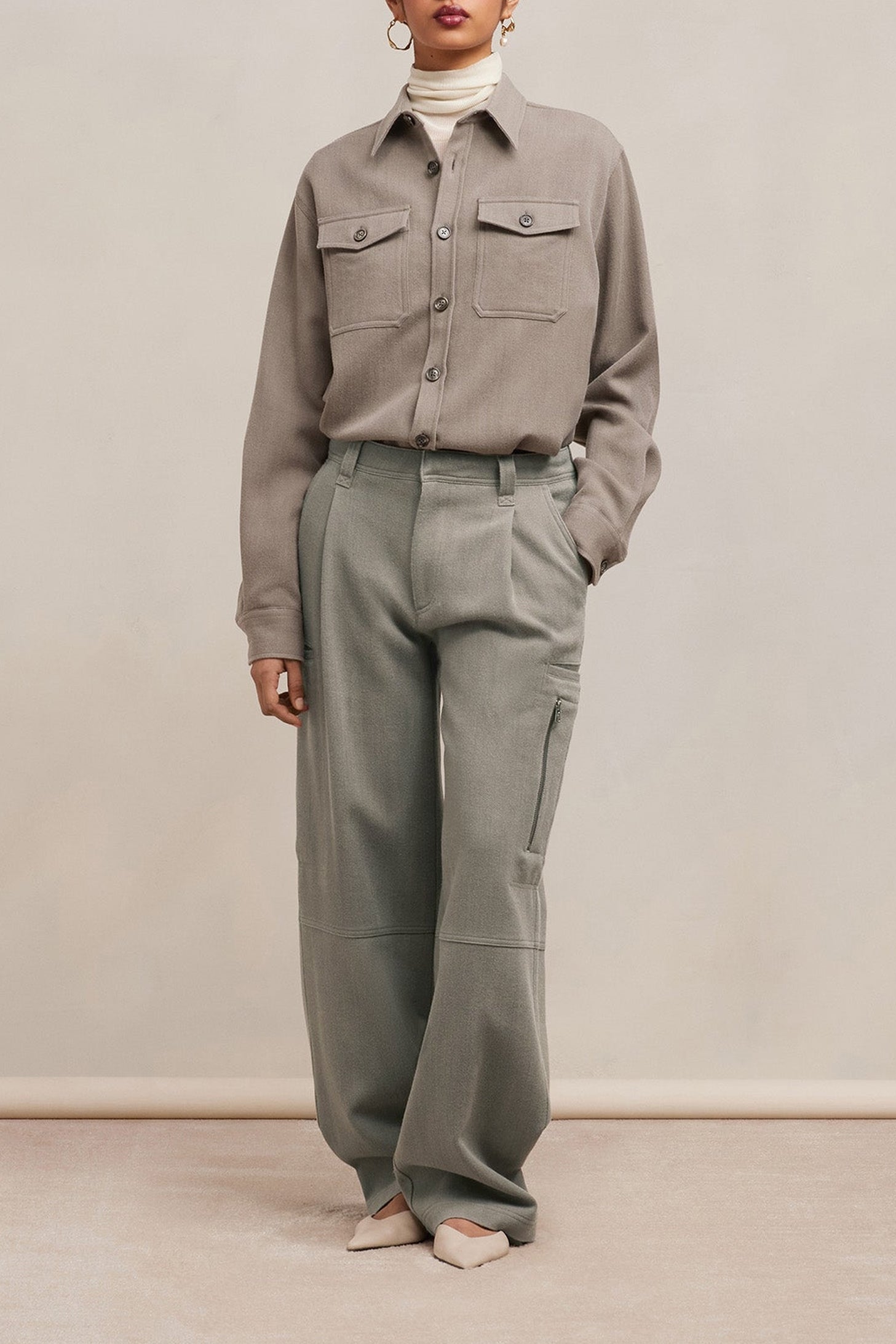 Pantalon cargo en laine - Taupe