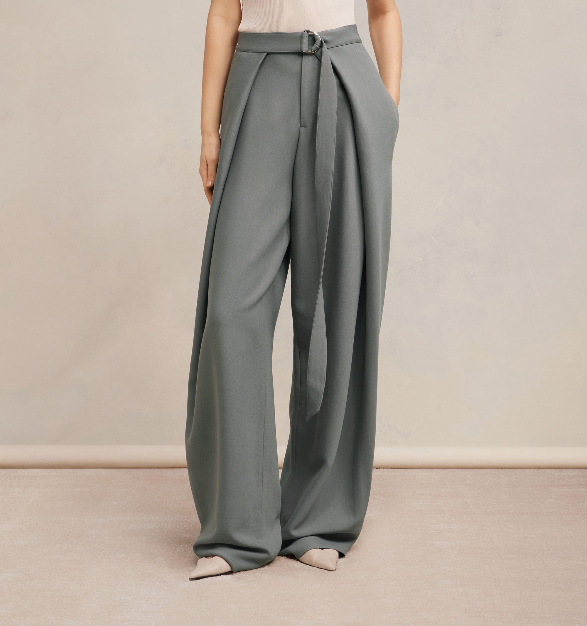 Pantalon large à pans en laine mélangée - Mineral Grey