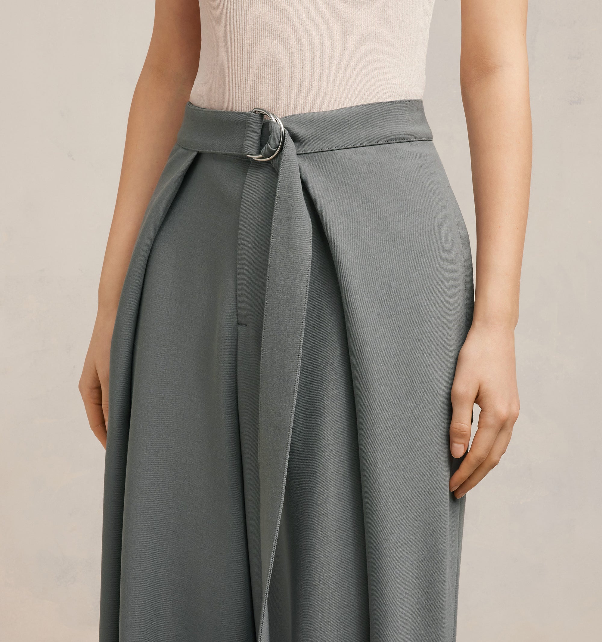 Pantalon large à pans en laine mélangée - Mineral Grey