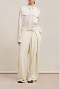 Pantalon large à pans en laine mélangée - Ivory