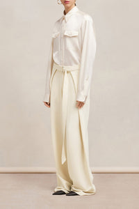 Pantalon large à pans en laine mélangée - Ivory