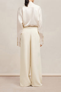 Pantalon large à pans en laine mélangée - Ivory