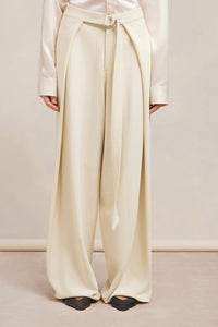 Pantalon large à pans en laine mélangée - Ivory