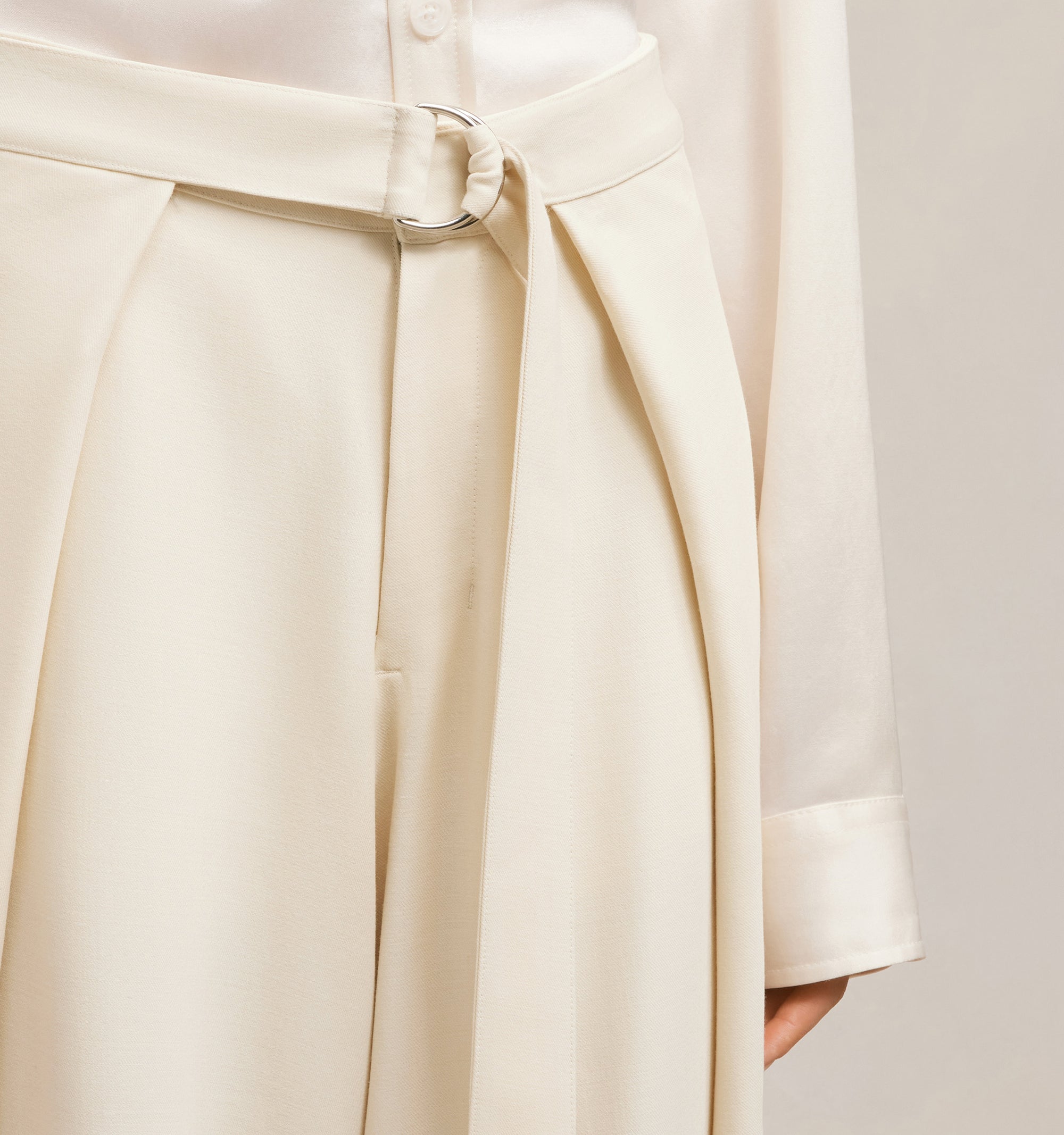 Pantalon large à pans en laine mélangée - Ivory