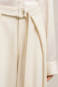 Pantalon large à pans en laine mélangée - Ivory