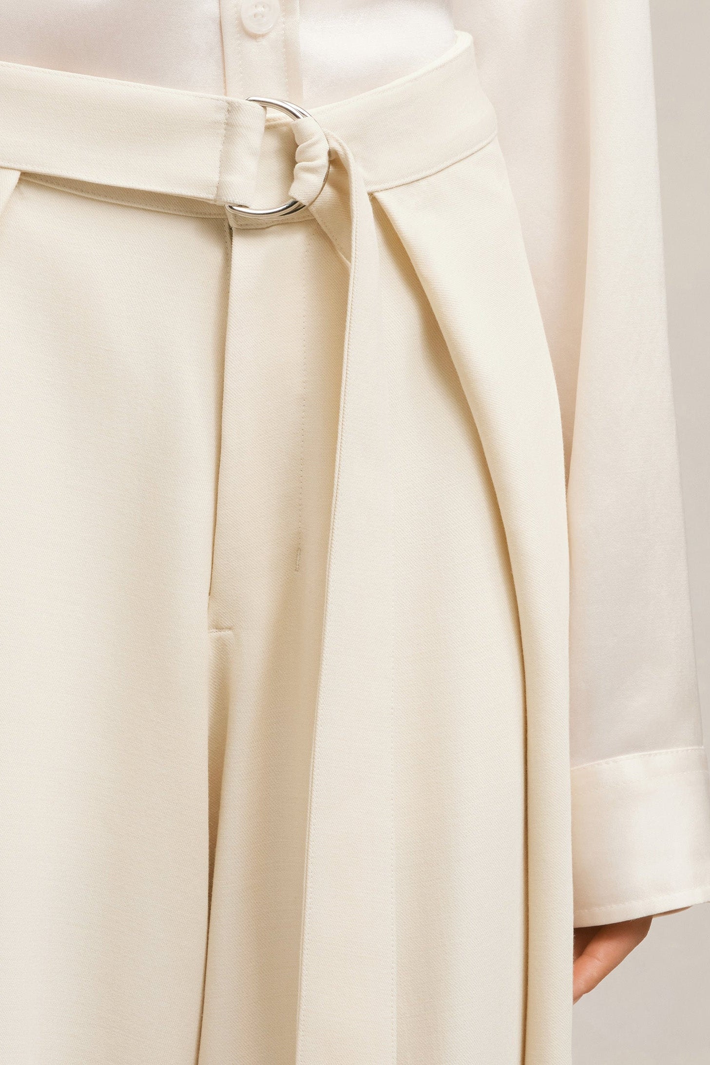 Pantalon large à pans en laine mélangée - Ivory