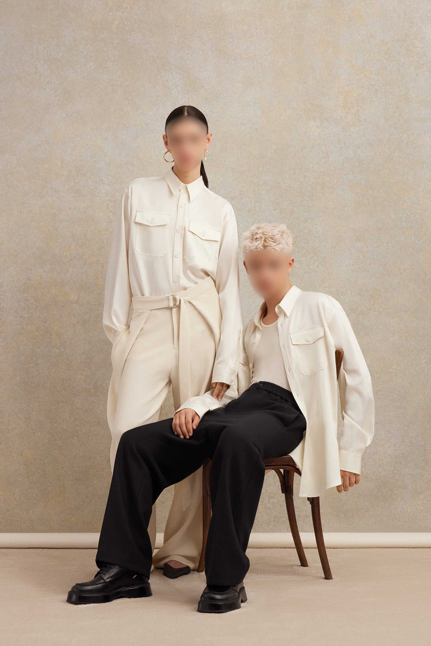 Pantalon large à pans en laine mélangée - Ivory