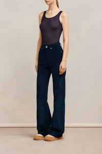 Pantalon flare à taille haute en velours côtelé - Night Blue
