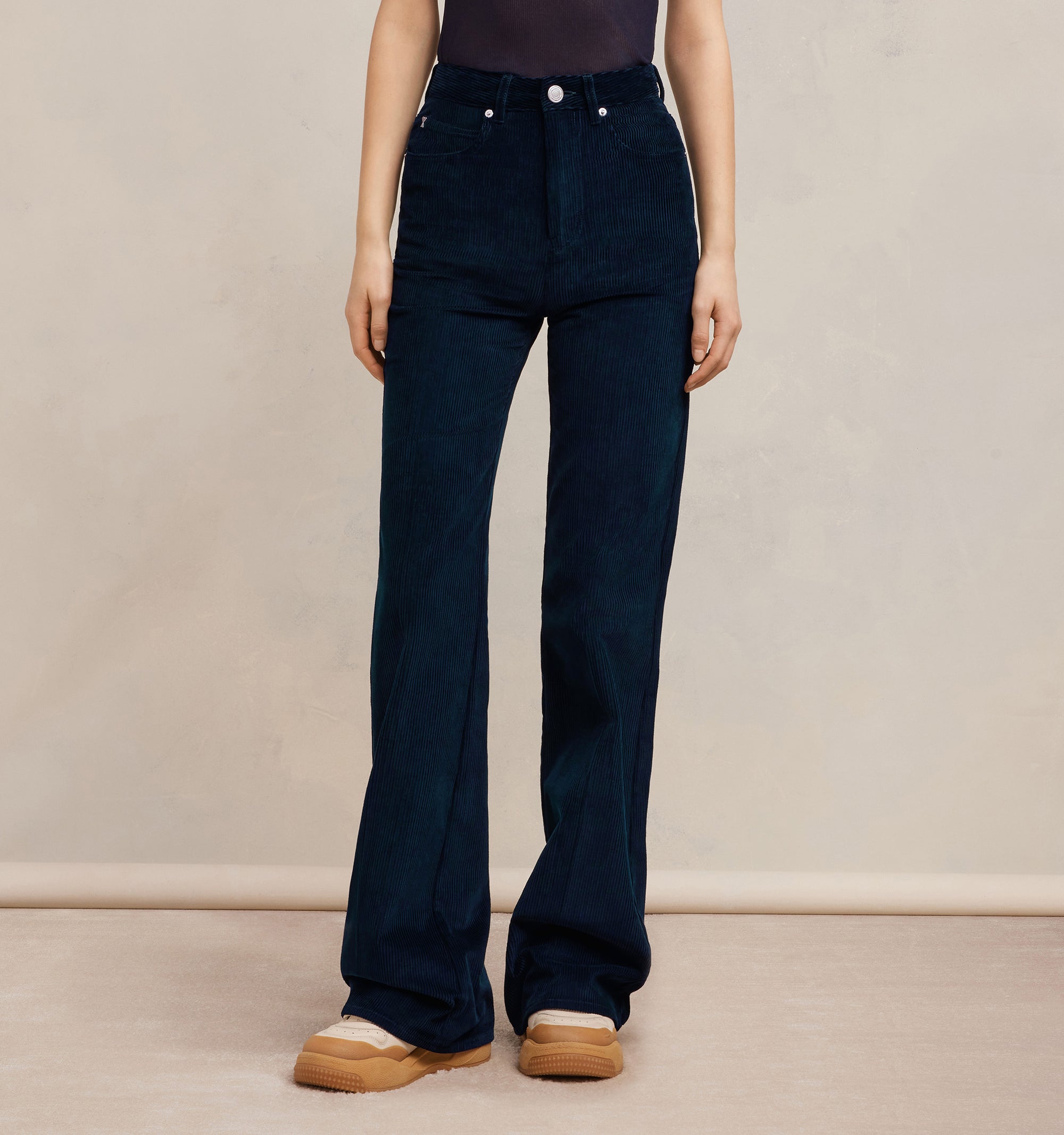Pantalon flare à taille haute en velours côtelé - Night Blue