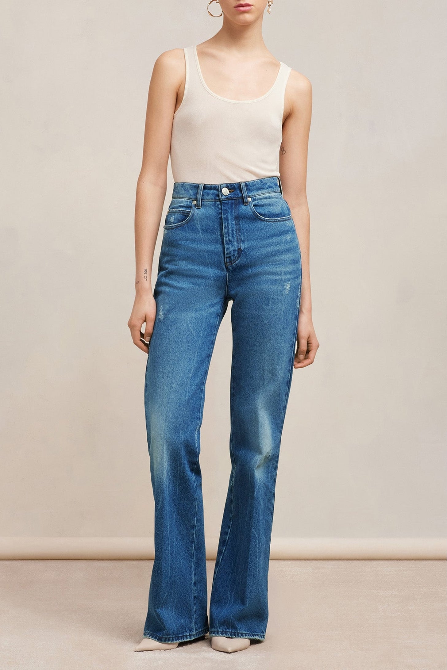 Pantalon flare en denim - Used Blue
