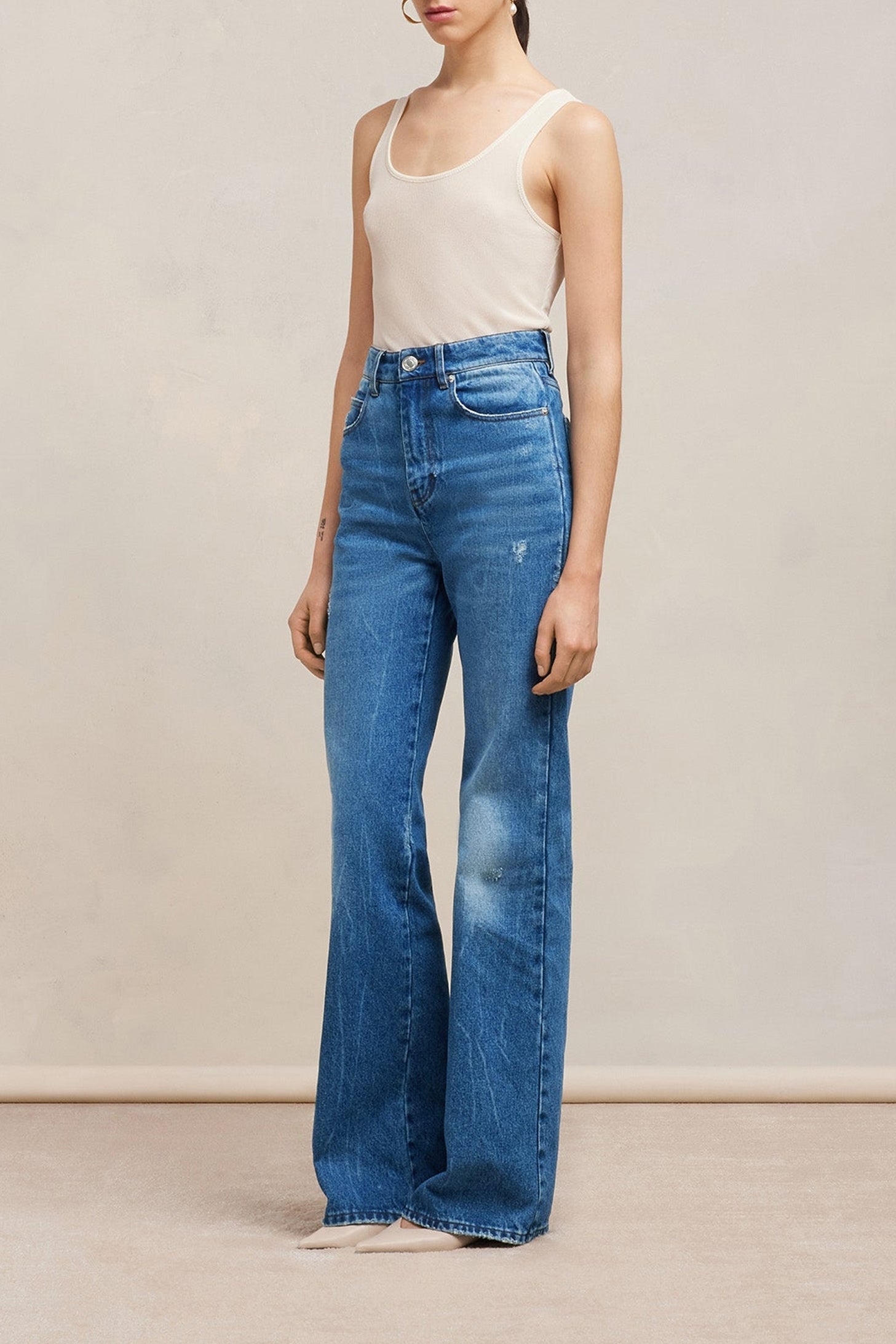 Pantalon flare en denim - Used Blue