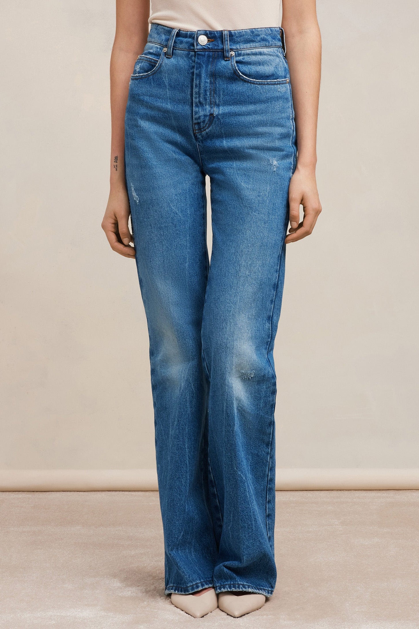 Pantalon flare en denim - Used Blue