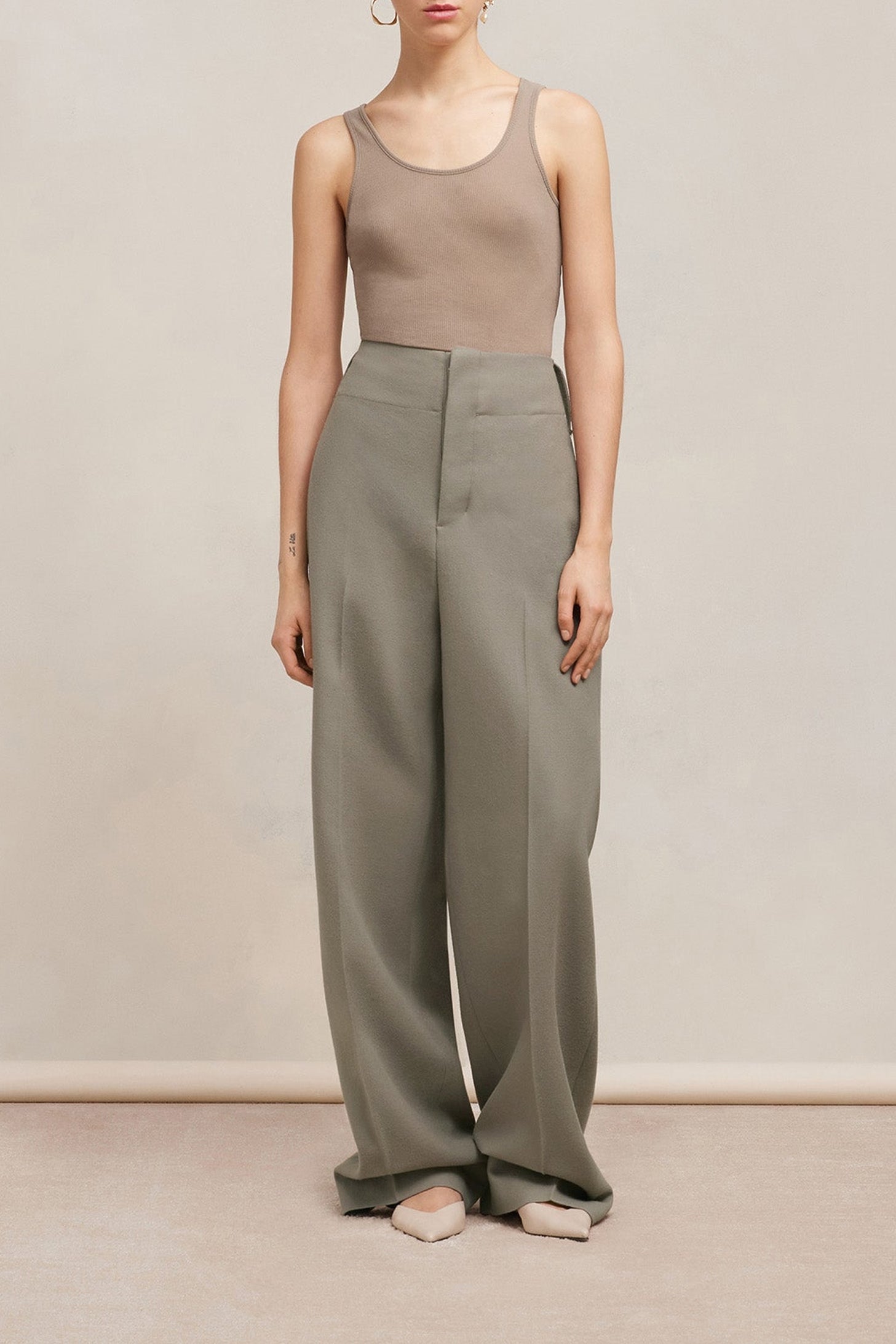 Pantalon droit en laine - Taupe