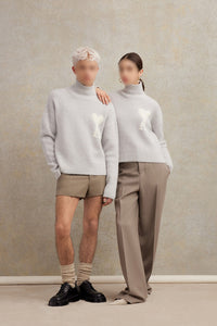 Pantalon droit en laine - Taupe