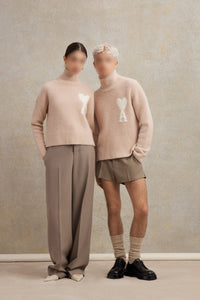 Pantalon droit en laine - Taupe