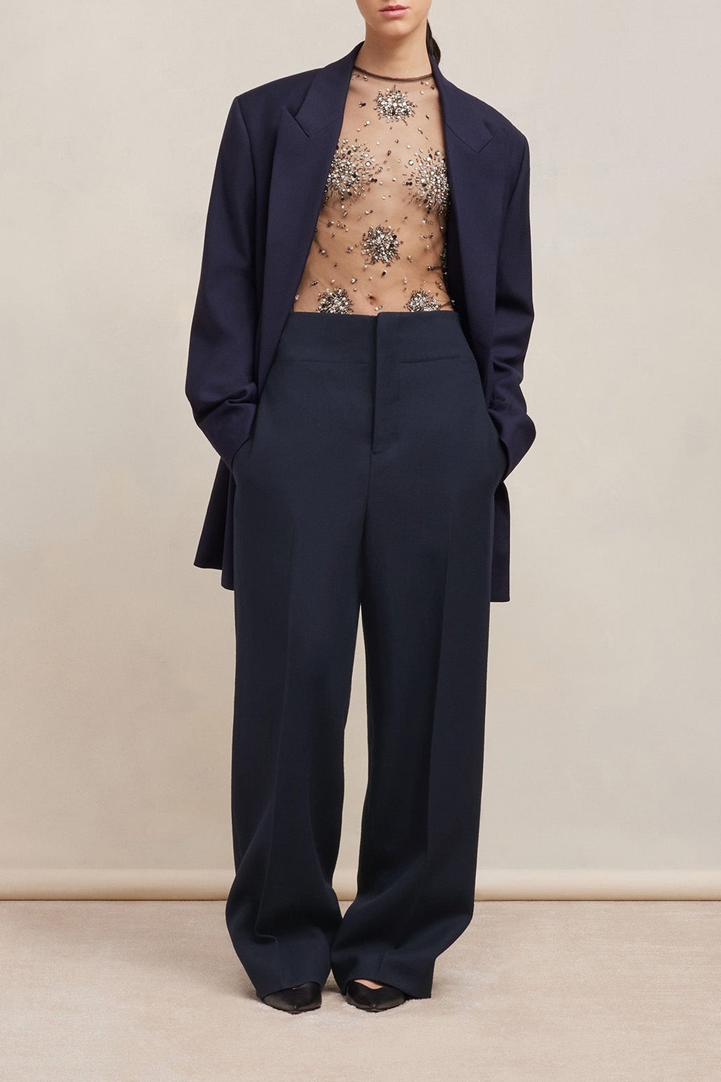 Pantalon droit en laine - Night Blue