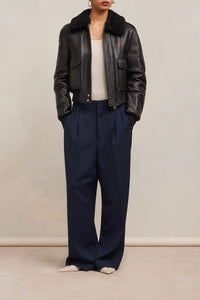 Pantalon droit en laine mélangée - Night Blue