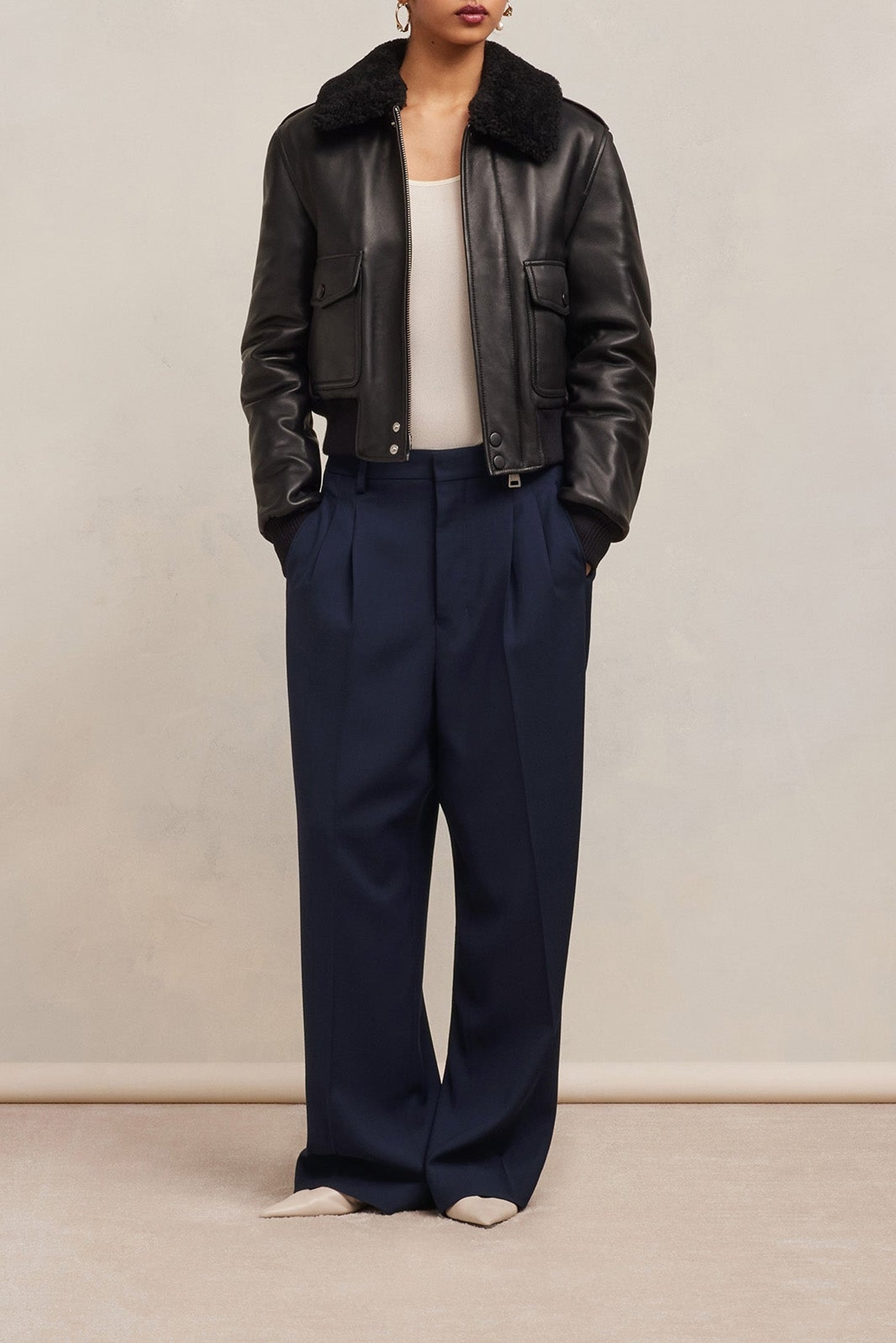 Pantalon droit en laine mélangée - Night Blue