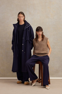 Pantalon droit en laine mélangée - Night Blue