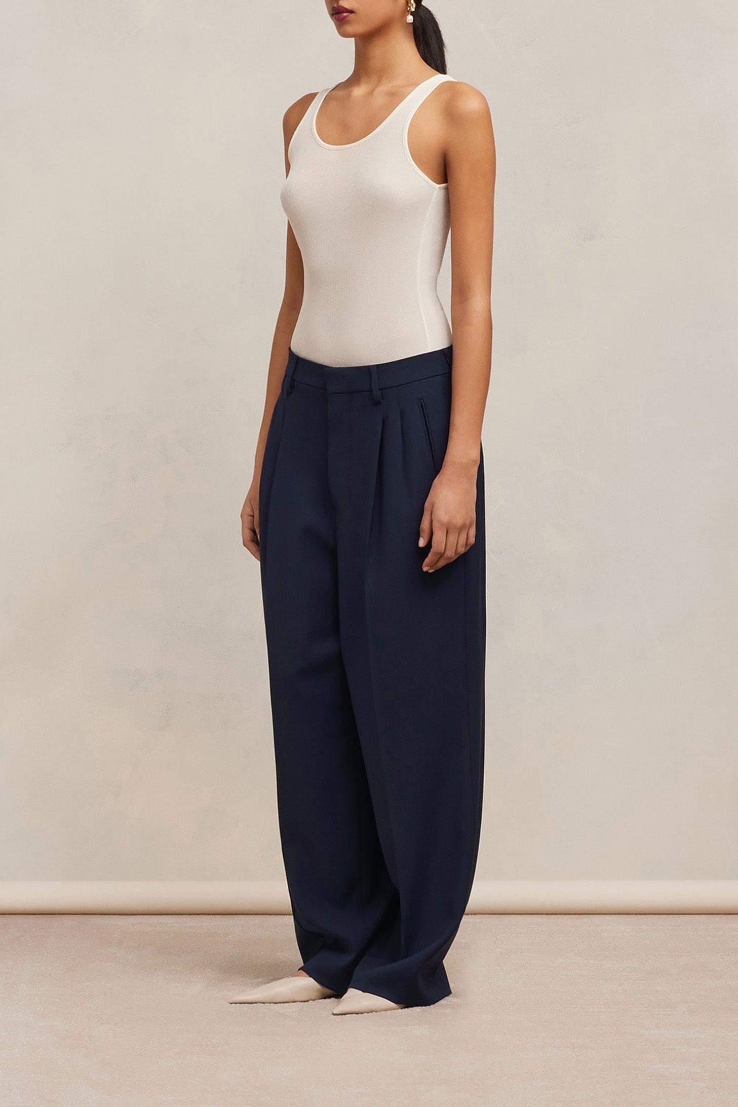 Pantalon droit en laine mélangée - Night Blue