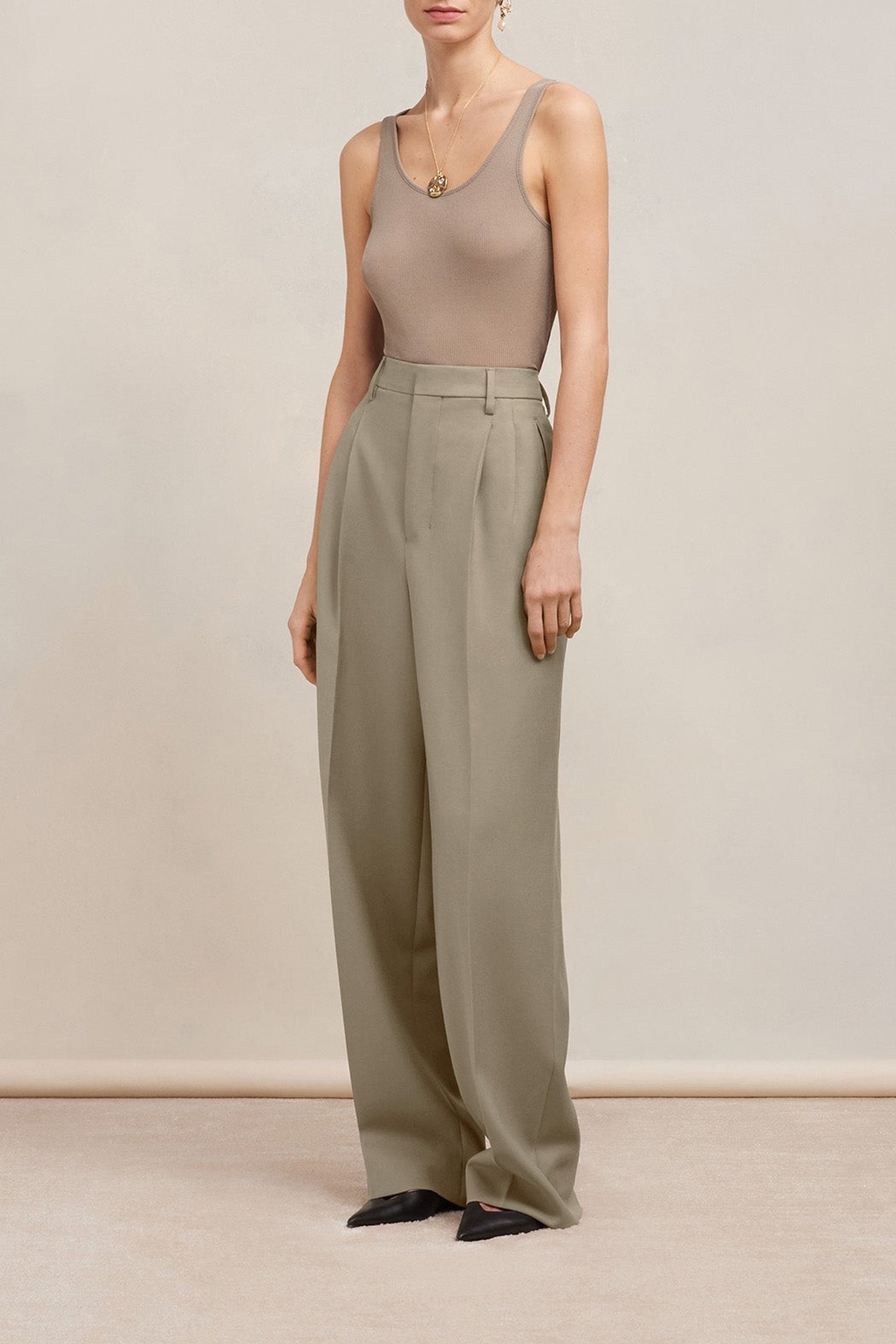 Pantalon droit en laine - Taupe