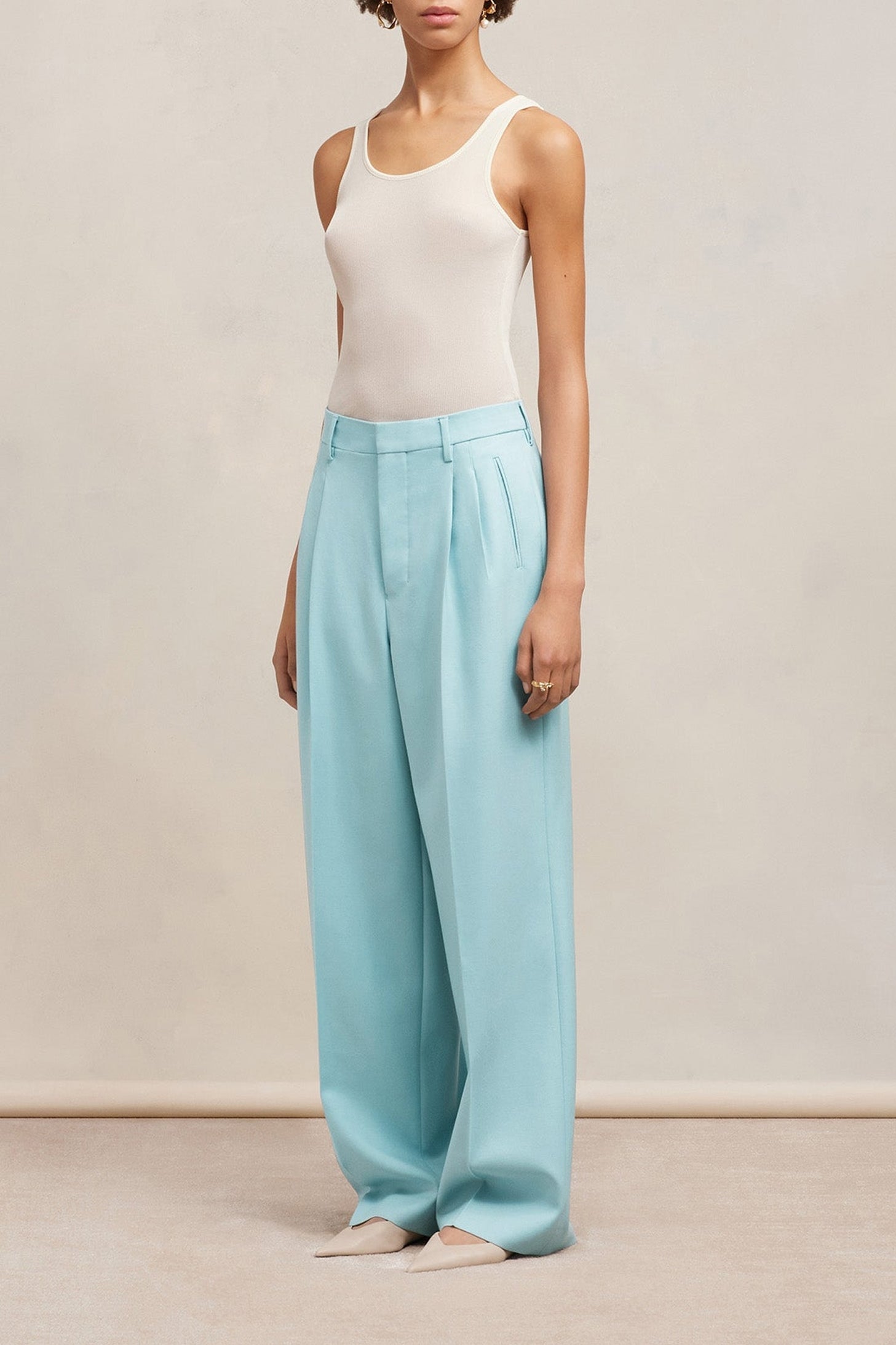Pantalon droit en laine - Aquamarine