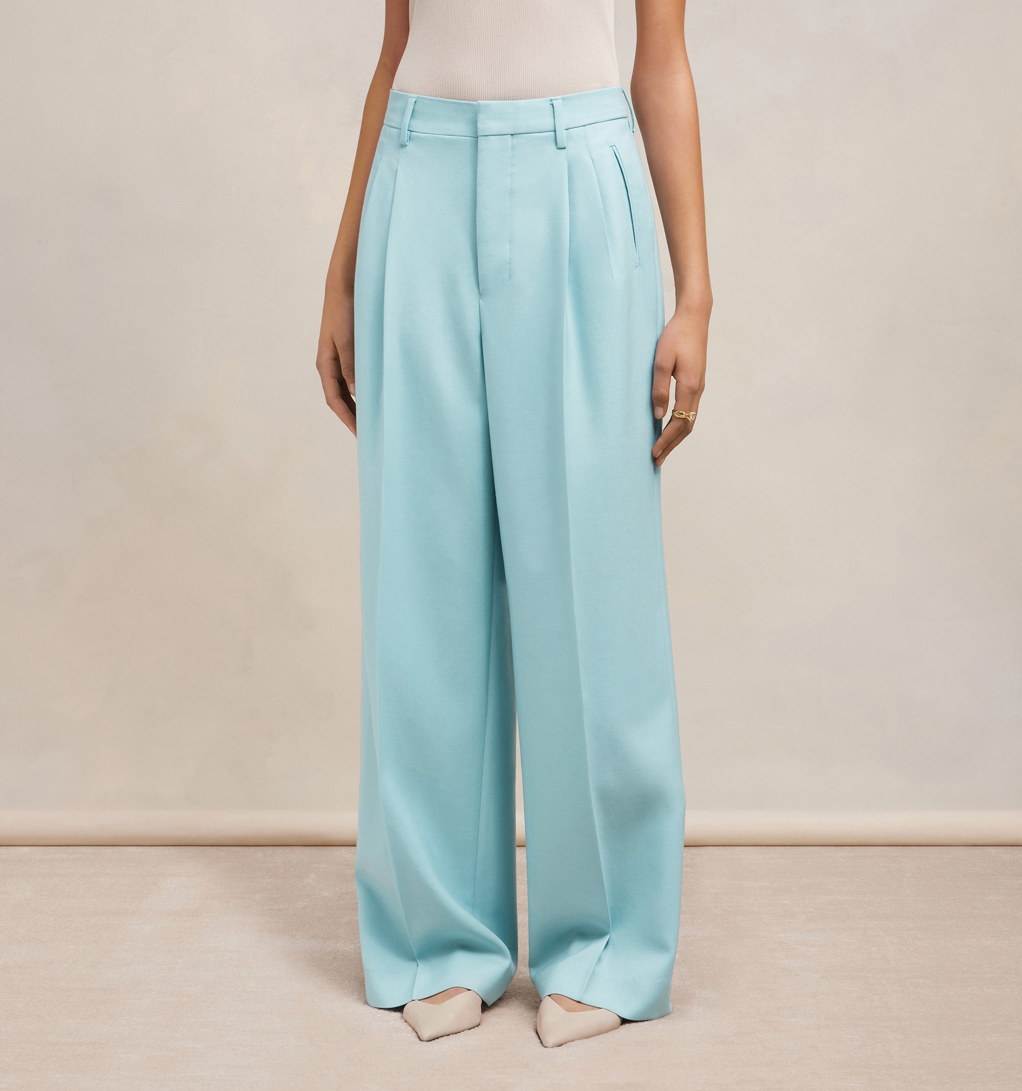 Pantalon droit en laine - Aquamarine
