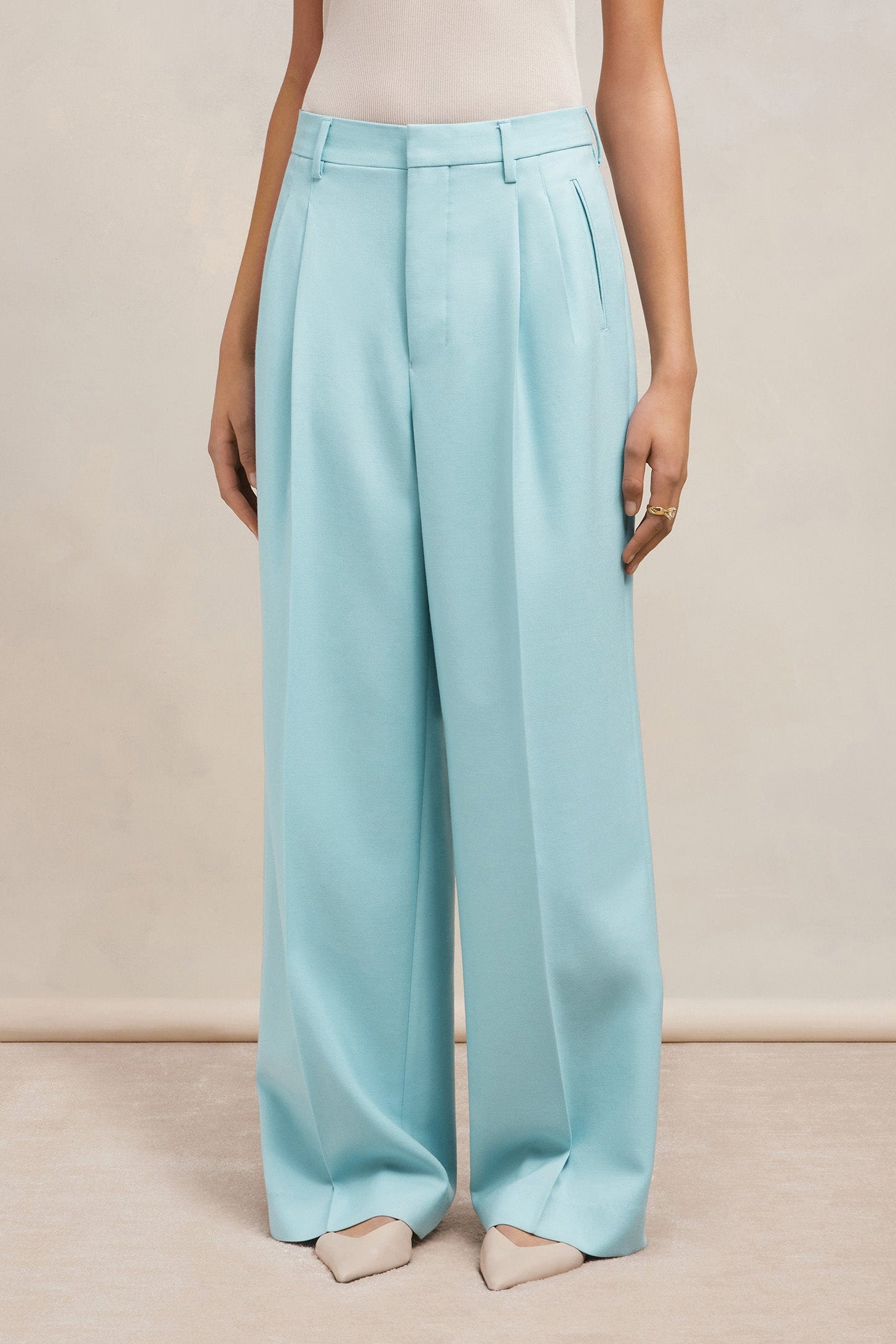 Pantalon droit en laine - Aquamarine