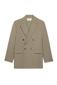 Blazer oversize croisé en laine - Taupe
