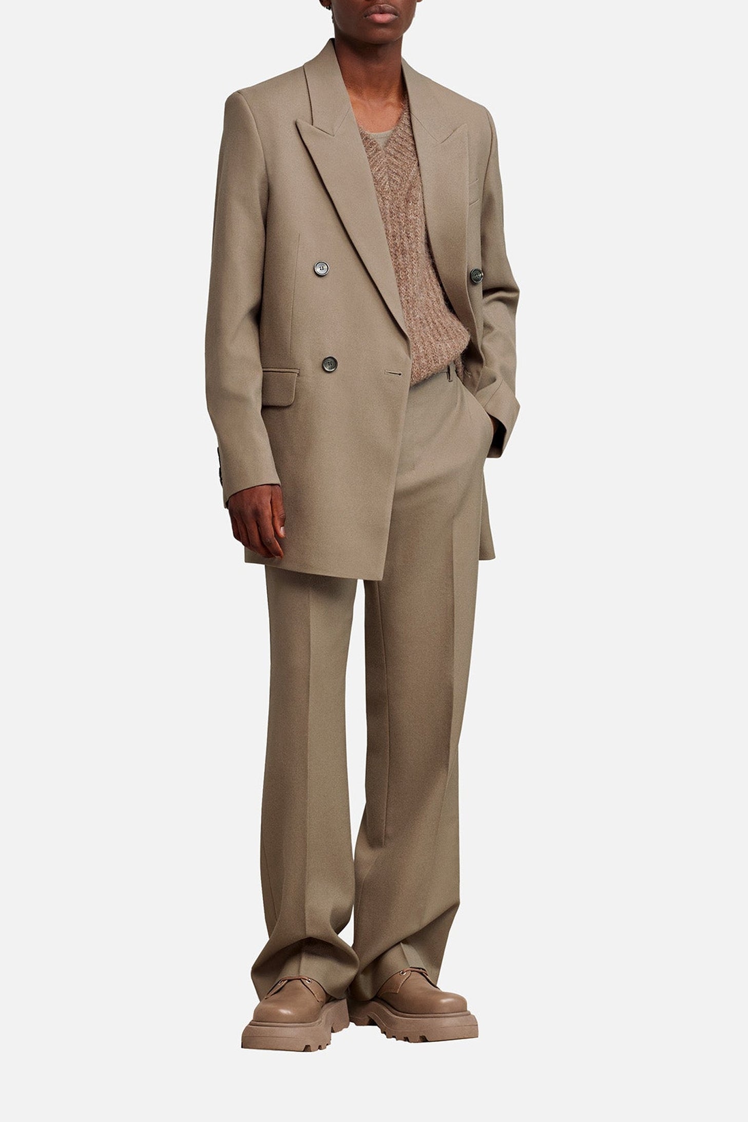 Blazer oversize croisé en laine - Taupe