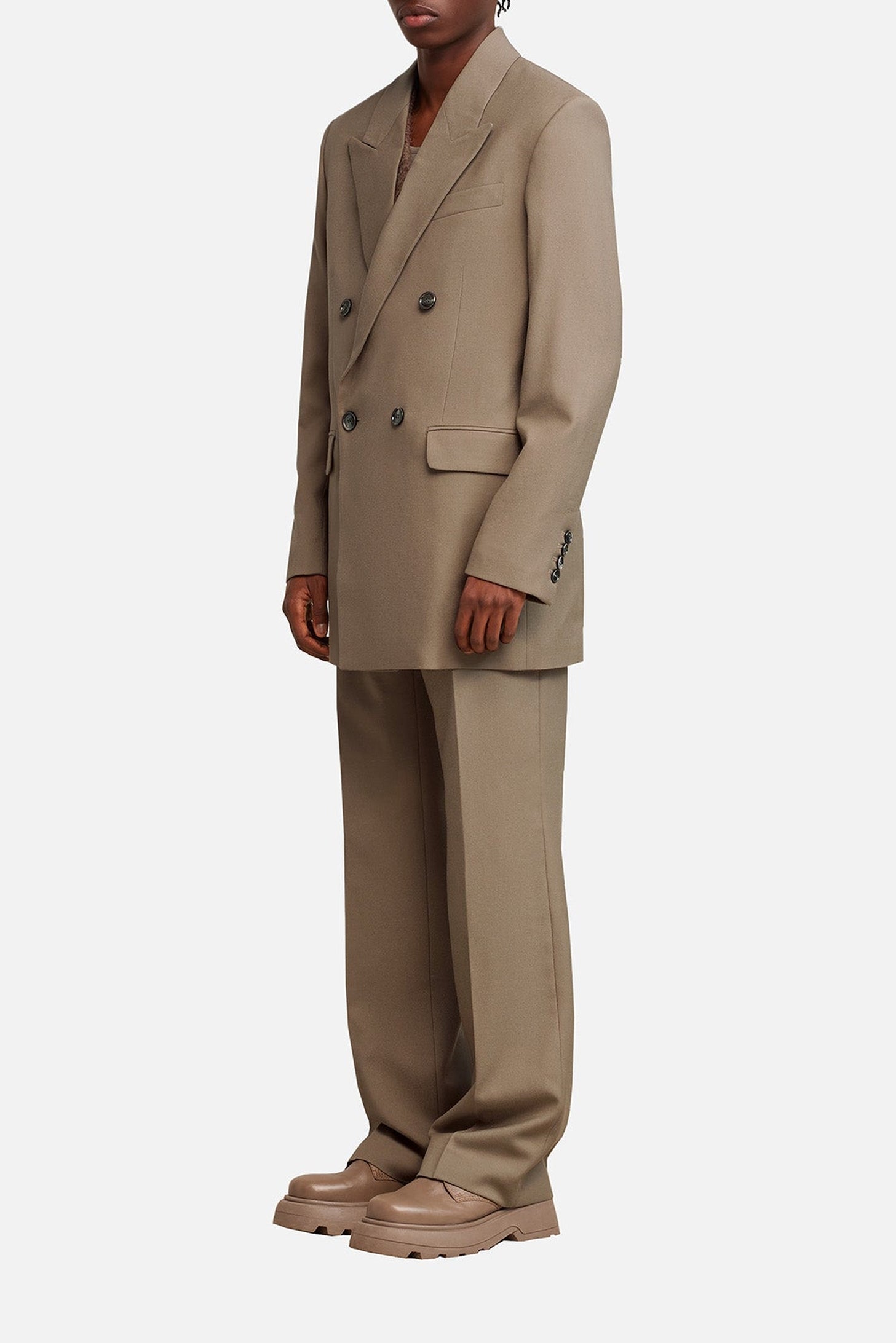 Blazer oversize croisé en laine - Taupe