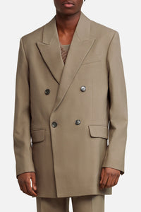 Blazer oversize croisé en laine - Taupe