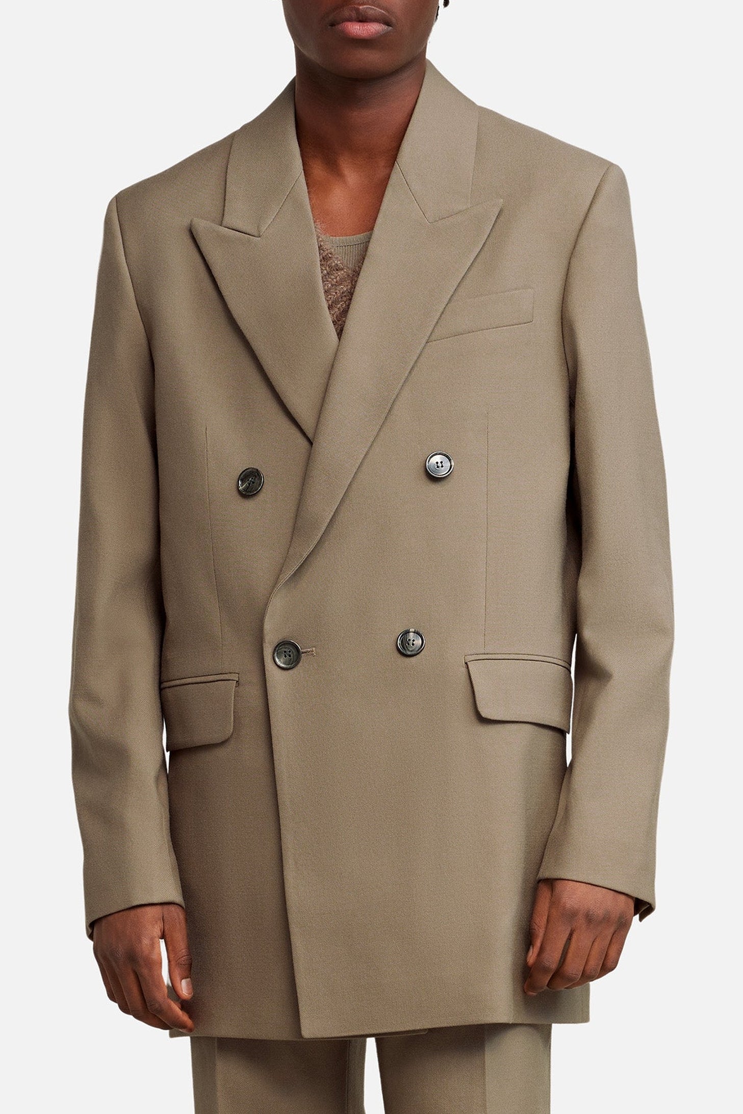 Blazer oversize croisé en laine - Taupe
