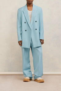 Blazer oversize croisé en laine - Aquamarine