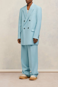 Blazer oversize croisé en laine - Aquamarine