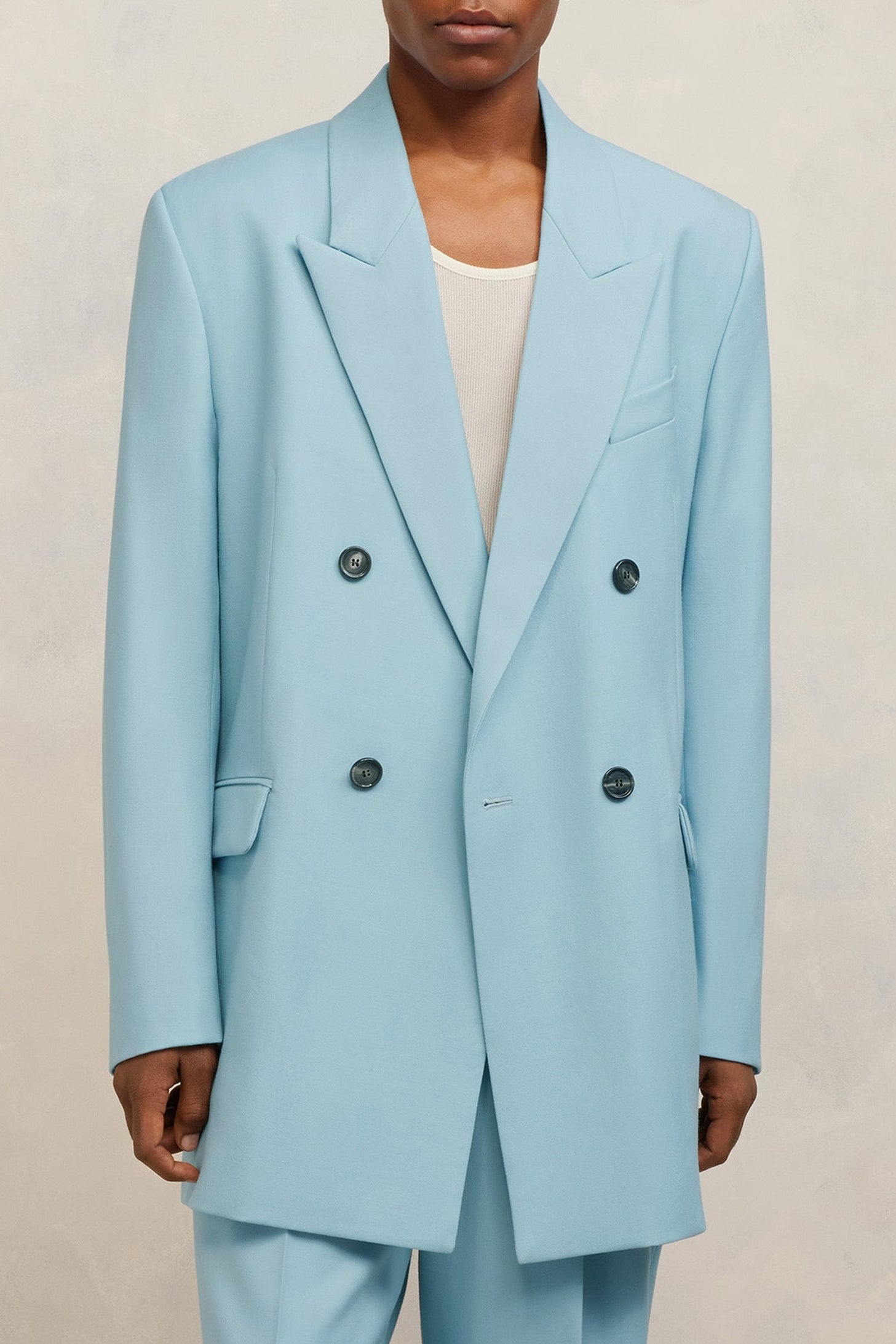 Blazer oversize croisé en laine - Aquamarine