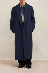 Manteau oversize croisé en laine et cachemire - Night Blue