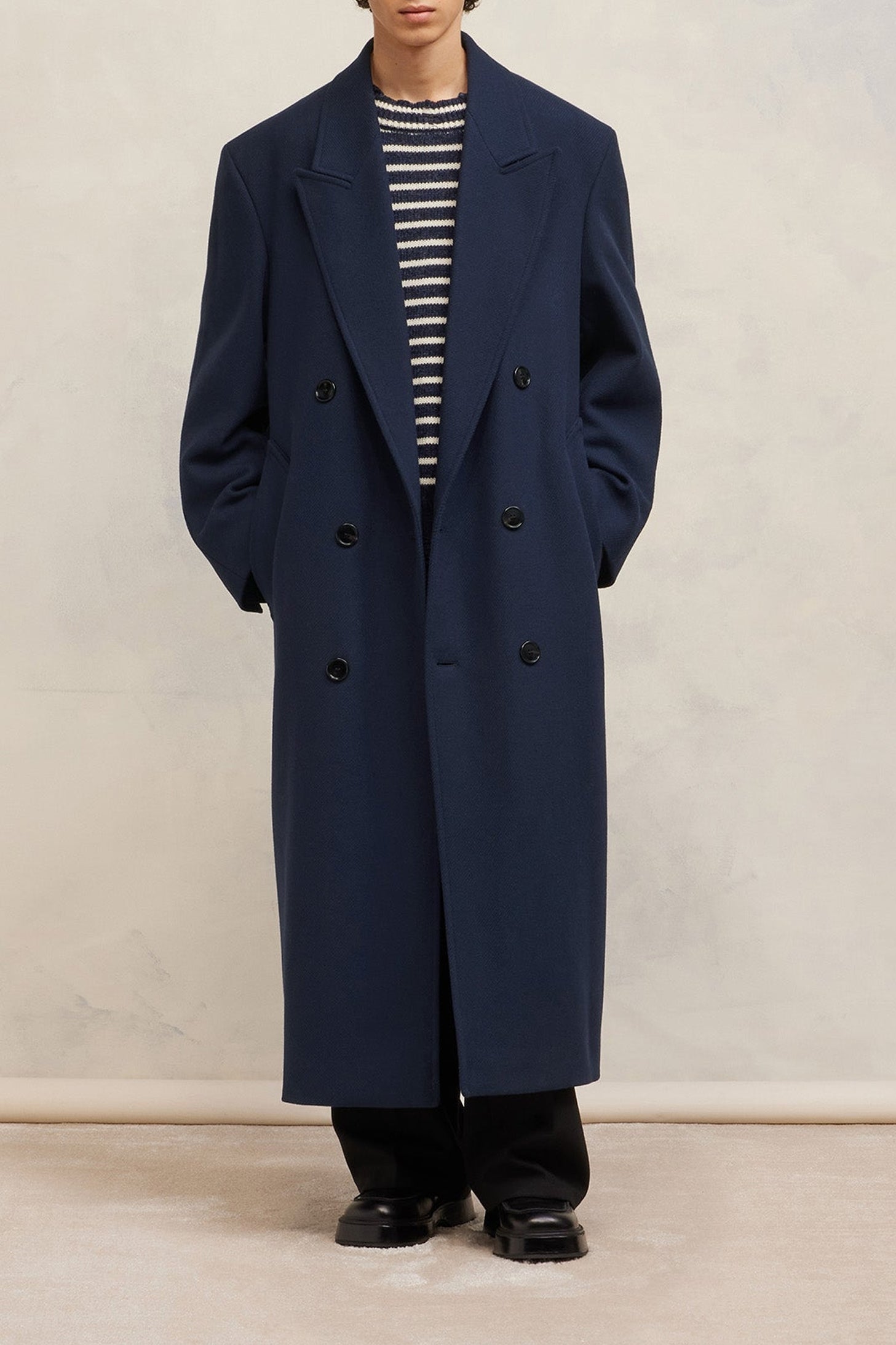 Manteau oversize croisé en laine et cachemire - Night Blue