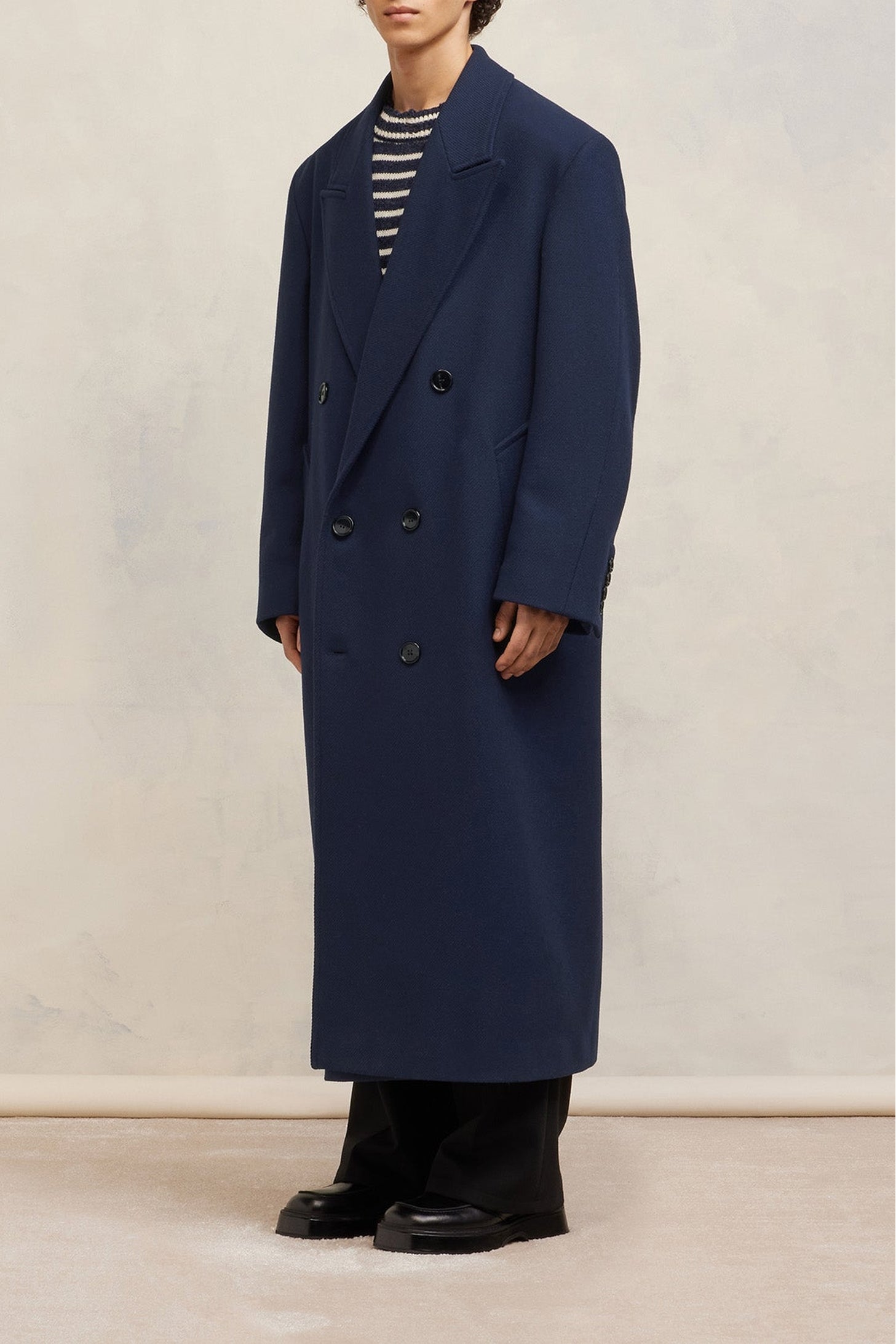 Manteau oversize croisé en laine et cachemire - Night Blue