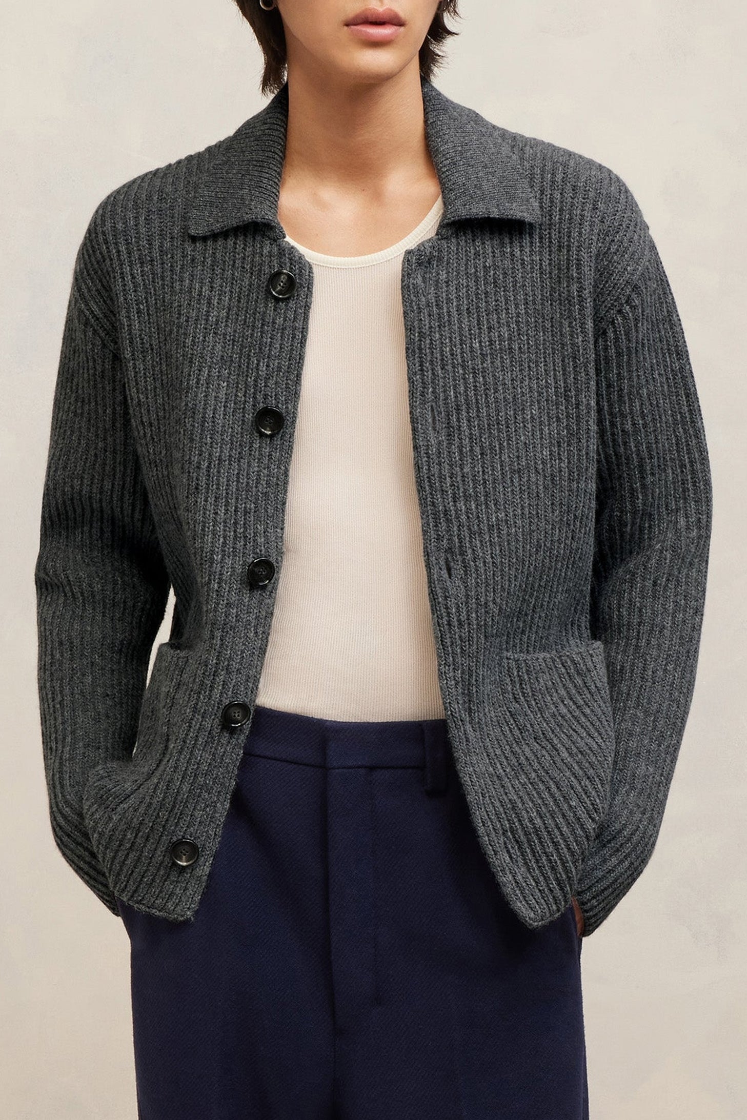 Cardigan à poches en laine - Heather Grey