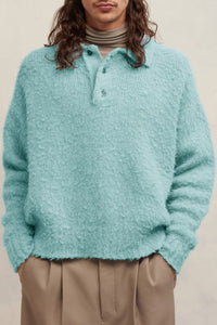Pull brossé à boutons en laine - Aquamarine