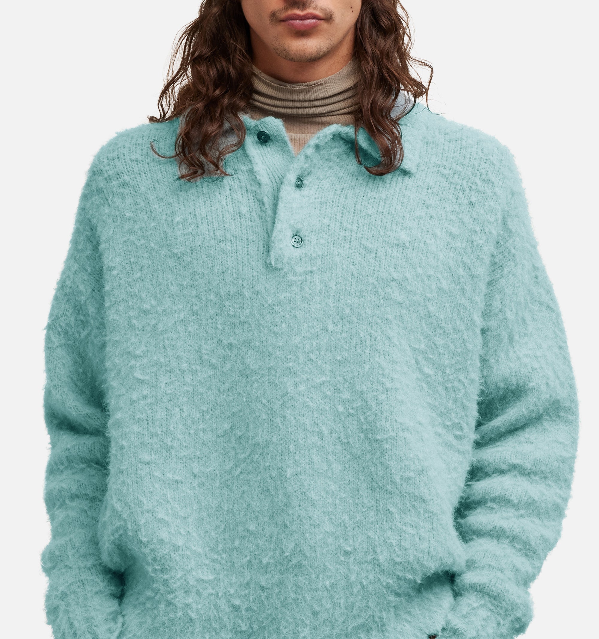 Pull brossé à boutons en laine - Aquamarine