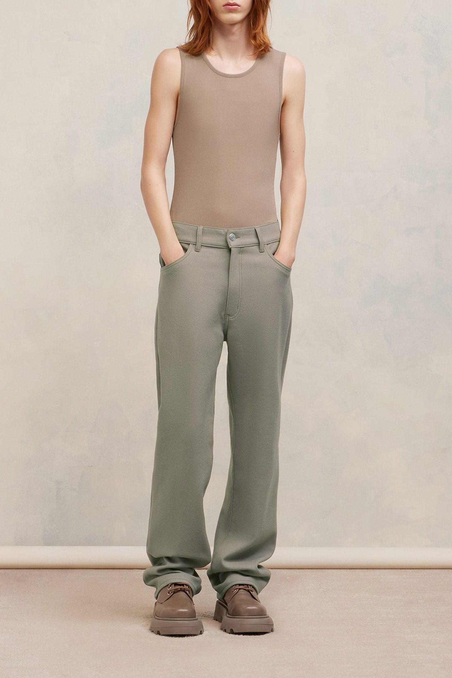 Pantalon droit en laine - Taupe