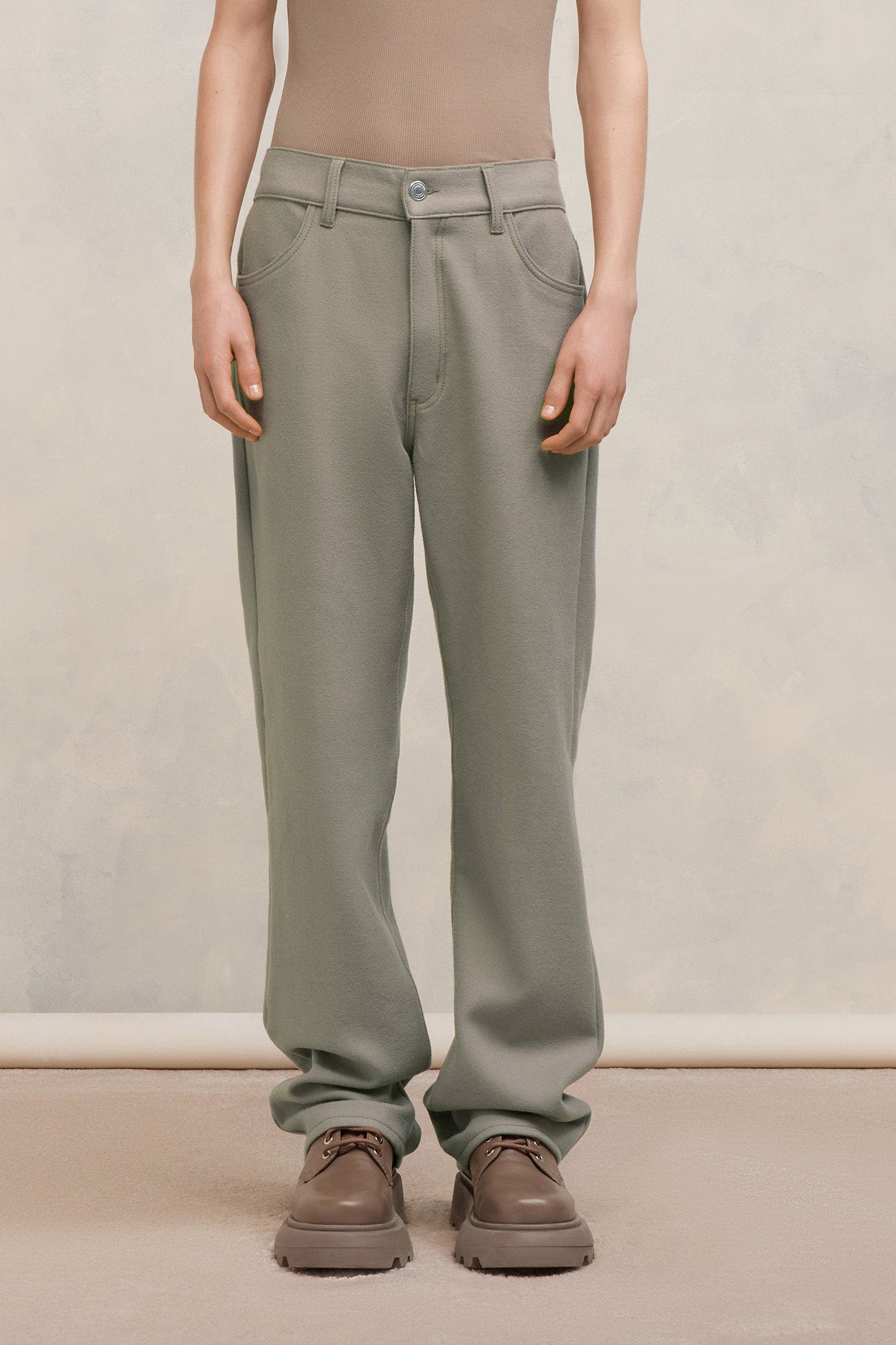 Pantalon droit en laine - Taupe