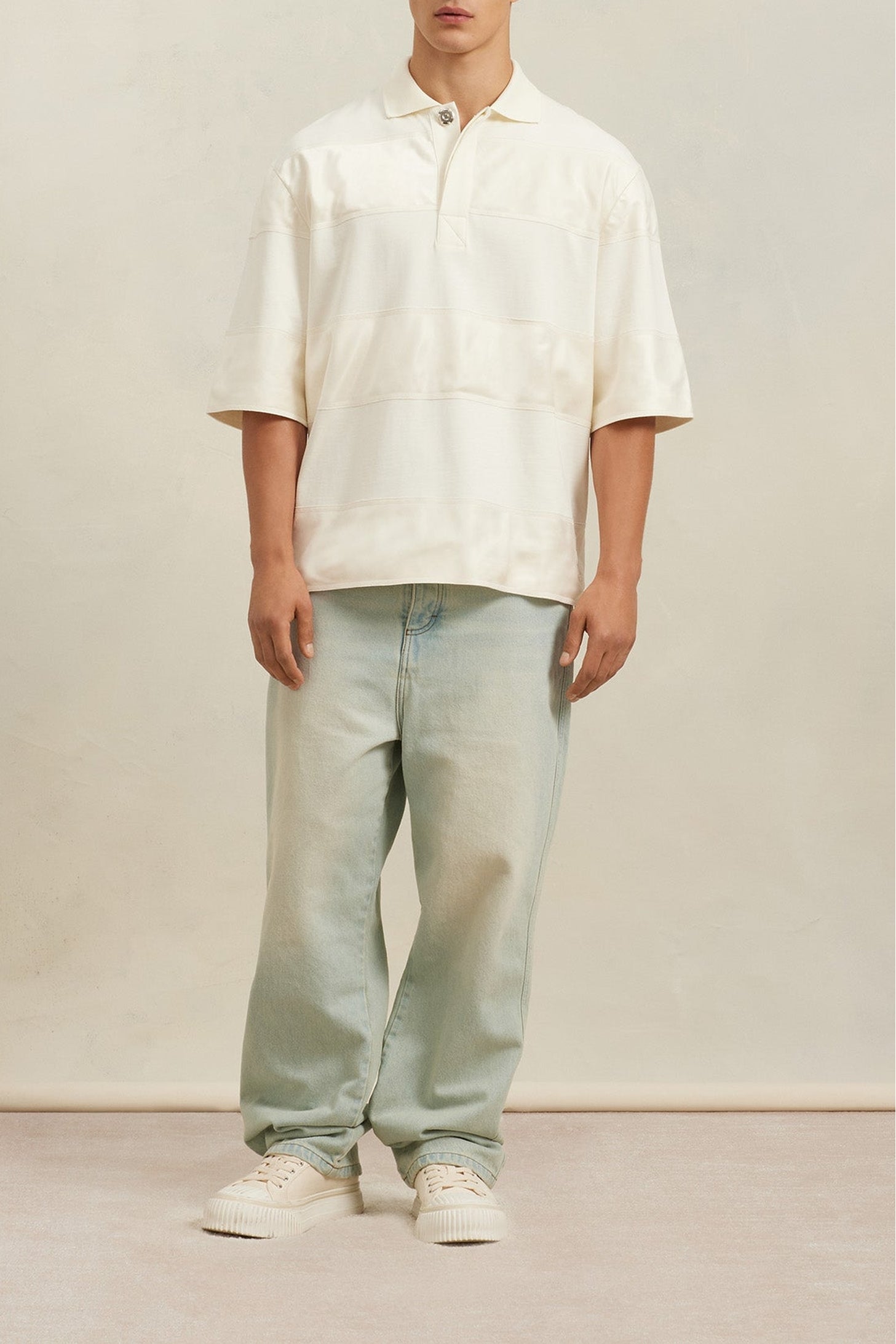 Polo Ami x Antoine Dupont à rayures ton sur ton - Ivory