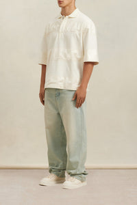 Polo Ami x Antoine Dupont à rayures ton sur ton - Ivory