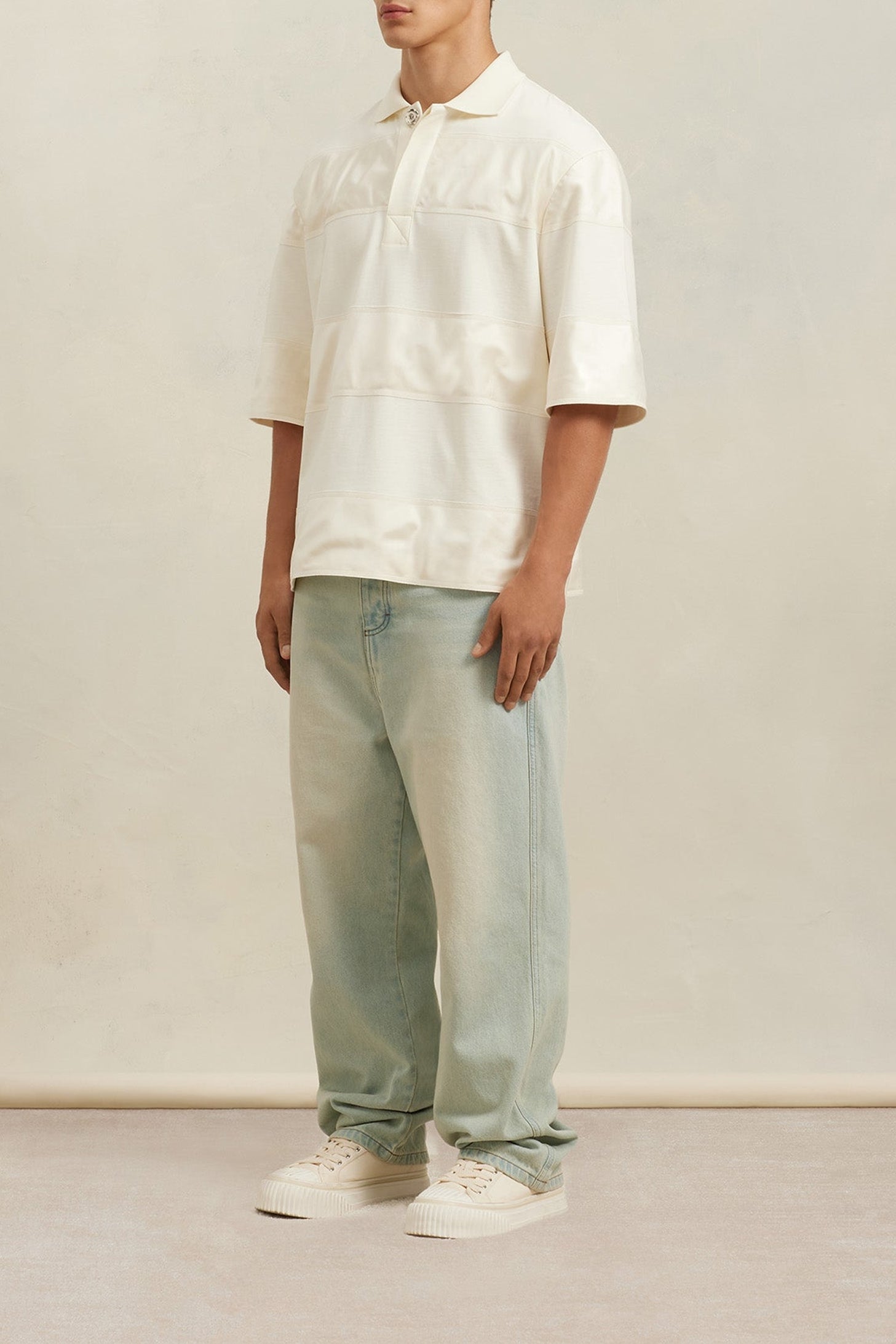 Polo Ami x Antoine Dupont à rayures ton sur ton - Ivory